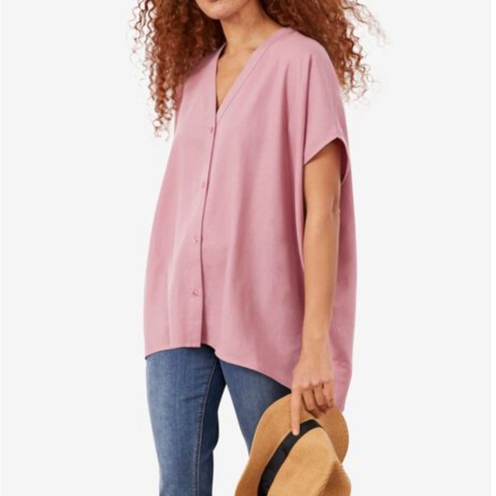 Ellos Button Front Cotton Blend Tunic - Plus 26/28